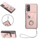 For Samsung Galaxy S20 FE Organ Card Bag Ring Holder PU Phone Case with Lanyard(Pink) - 1