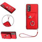 For Samsung Galaxy S20 FE Organ Card Bag Ring Holder PU Phone Case with Lanyard(Red) - 1