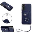 For Samsung Galaxy S22 5G Organ Card Bag Ring Holder PU Phone Case with Lanyard(Blue) - 1