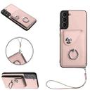 For Samsung Galaxy S22 5G Organ Card Bag Ring Holder PU Phone Case with Lanyard(Pink) - 1