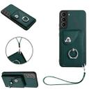 For Samsung Galaxy S22 5G Organ Card Bag Ring Holder PU Phone Case with Lanyard(Green) - 1
