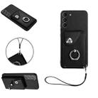 For Samsung Galaxy S22+ 5G Organ Card Bag Ring Holder PU Phone Case with Lanyard(Black) - 1