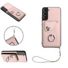 For Samsung Galaxy S22+ 5G Organ Card Bag Ring Holder PU Phone Case with Lanyard(Pink) - 1