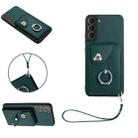 For Samsung Galaxy S22+ 5G Organ Card Bag Ring Holder PU Phone Case with Lanyard(Green) - 1