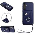 For Samsung Galaxy S23 FE 5G Organ Card Bag Ring Holder PU Phone Case with Lanyard(Blue) - 1