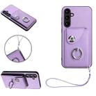 For Samsung Galaxy S23 FE 5G Organ Card Bag Ring Holder PU Phone Case with Lanyard(Purple) - 1