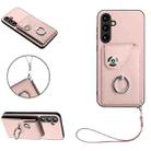 For Samsung Galaxy S23 FE 5G Organ Card Bag Ring Holder PU Phone Case with Lanyard(Pink) - 1
