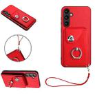 For Samsung Galaxy S23 FE 5G Organ Card Bag Ring Holder PU Phone Case with Lanyard(Red) - 1