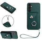 For Samsung Galaxy S23 FE 5G Organ Card Bag Ring Holder PU Phone Case with Lanyard(Green) - 1