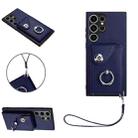 For Samsung Galaxy S23 Ultra 5G Organ Card Bag Ring Holder PU Phone Case with Lanyard(Blue) - 1