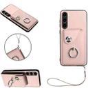 For Samsung Galaxy S23+ 5G Organ Card Bag Ring Holder PU Phone Case with Lanyard(Pink) - 1