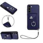 For Samsung Galaxy S23 5G Organ Card Bag Ring Holder PU Phone Case with Lanyard(Blue) - 1