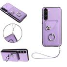 For Samsung Galaxy S23 5G Organ Card Bag Ring Holder PU Phone Case with Lanyard(Purple) - 1