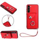 For Samsung Galaxy S23 5G Organ Card Bag Ring Holder PU Phone Case with Lanyard(Red) - 1