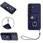 For Samsung Galaxy S24+ 5G Organ Card Bag Ring Holder PU Phone Case with Lanyard(Blue) - 1