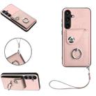 For Samsung Galaxy S24+ 5G Organ Card Bag Ring Holder PU Phone Case with Lanyard(Pink) - 1