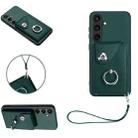 For Samsung Galaxy S24+ 5G Organ Card Bag Ring Holder PU Phone Case with Lanyard(Green) - 1