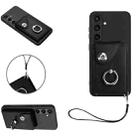 For Samsung Galaxy S24 5G Organ Card Bag Ring Holder PU Phone Case with Lanyard(Black) - 1