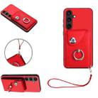 For Samsung Galaxy S24 5G Organ Card Bag Ring Holder PU Phone Case with Lanyard(Red) - 1