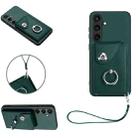 For Samsung Galaxy S24 5G Organ Card Bag Ring Holder PU Phone Case with Lanyard(Green) - 1