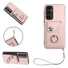 For Samsung Galaxy A35 Organ Card Bag Ring Holder PU Phone Case with Lanyard(Pink) - 1