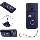 For Xiaomi Redmi 10C Organ Card Bag Ring Holder PU Phone Case with Lanyard(Blue) - 1