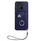 For Xiaomi Redmi 10C Organ Card Bag Ring Holder PU Phone Case with Lanyard(Blue) - 2