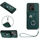 For Xiaomi Redmi 10C Organ Card Bag Ring Holder PU Phone Case with Lanyard(Green) - 1