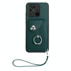 For Xiaomi Redmi 10C Organ Card Bag Ring Holder PU Phone Case with Lanyard(Green) - 2
