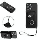 For Xiaomi Redmi 12 4G Global Organ Card Bag Ring Holder PU Phone Case with Lanyard(Black) - 1