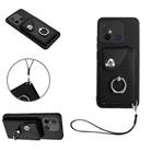For Xiaomi Redmi 12C/11A Organ Card Bag Ring Holder PU Phone Case with Lanyard(Black) - 1