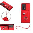 For Xiaomi Poco F5 Pro/Redmi K60/K60 Pro Organ Card Bag Ring Holder PU Phone Case with Lanyard(Red) - 1