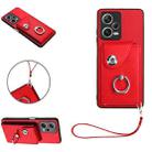 For Xiaomi Poco X5/Redmi Note 12 5G Global Organ Card Bag Ring Holder PU Phone Case with Lanyard(Red) - 1
