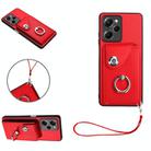 For Xiaomi Poco X5 Pro/Redmi Note 12 Pro Speed Organ Card Bag Ring Holder PU Phone Case with Lanyard(Red) - 1