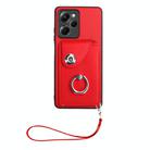 For Xiaomi Poco X5 Pro/Redmi Note 12 Pro Speed Organ Card Bag Ring Holder PU Phone Case with Lanyard(Red) - 2