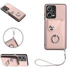 For Xiaomi Redmi Note 12 Pro 5G Global Organ Card Bag Ring Holder PU Phone Case with Lanyard(Pink) - 1