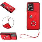 For Xiaomi Redmi Note 12 Pro 5G Global Organ Card Bag Ring Holder PU Phone Case with Lanyard(Red) - 1
