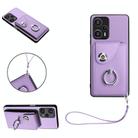 For Xiaomi Poco F5 5G/Redmi Note 12 Turbo Organ Card Bag Ring Holder PU Phone Case with Lanyard(Purple) - 1