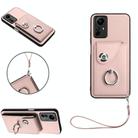 For Xiaomi Redmi Note 12S 4G Global Organ Card Bag Ring Holder PU Phone Case with Lanyard(Pink) - 1