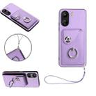 For Xiaomi Redmi 13C 4G / Poco C65 Organ Card Bag Ring Holder PU Phone Case with Lanyard(Purple) - 1