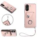 For Xiaomi Redmi 13C 4G / Poco C65 Organ Card Bag Ring Holder PU Phone Case with Lanyard(Pink) - 1