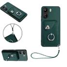 For Xiaomi Redmi 13C 4G / Poco C65 Organ Card Bag Ring Holder PU Phone Case with Lanyard(Green) - 1