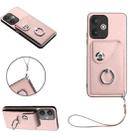 For Xiaomi Redmi 13C 5G / Redmi 13R Organ Card Bag Ring Holder PU Phone Case with Lanyard(Pink) - 1