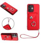 For Xiaomi Redmi 13C 5G / Redmi 13R Organ Card Bag Ring Holder PU Phone Case with Lanyard(Red) - 1