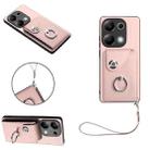 For Xiaomi Redmi Note 13 Pro 4G Global Organ Card Bag Ring Holder PU Phone Case with Lanyard(Pink) - 1