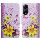 For OPPO A98 Colored Drawing Pattern Leather Phone Case(Yellow Flower Butterfly) - 1