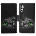 For Samsung Galaxy A05S Colored Drawing Pattern Leather Phone Case(Black Cat) - 1