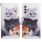 For Samsung Galaxy A05S Colored Drawing Pattern Leather Phone Case(3 Cats) - 1