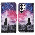 For Samsung Galaxy S24 Ultra 5G Colored Drawing Pattern Leather Phone Case(Star Sky Cat) - 1