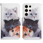 For Samsung Galaxy S24 Ultra 5G Colored Drawing Pattern Leather Phone Case(3 Cats) - 1